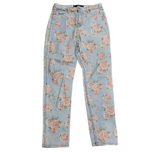 Hollister Ultra High Rise Mom Jeans Women Floral Print Light Wash Size 7R